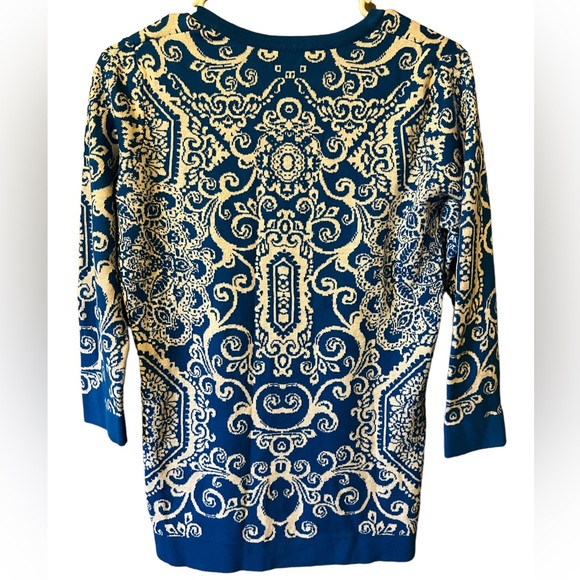 Isaac Mizrahi Live Blue White Button Front Cardigan Sweater - Picture 3 of 5